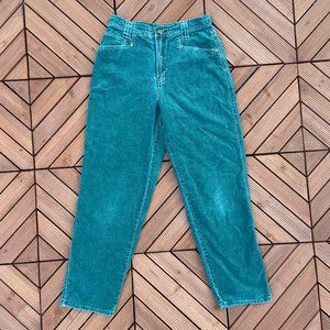 Vintage 90's Cherokee Turquoise High-Waisted Corduroy Pants Sz 28"